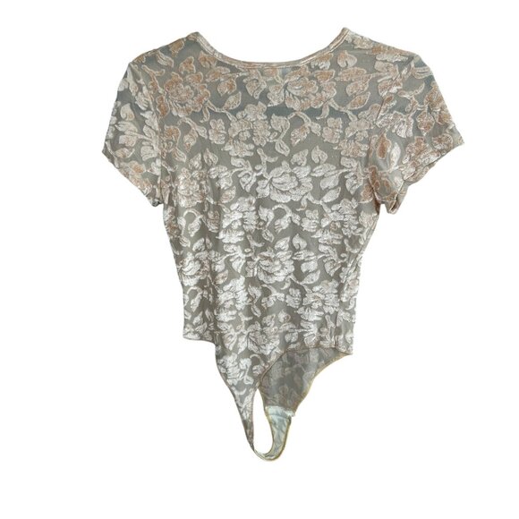 Hanky Panky Peach Floral Burnout Bodysuit Vintage Size Large - Picture 4 of 9